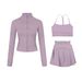 Women's 3-Piece Cropped Jacket & Skirt Set – Stand Collar Zip-Up Yoga Outfit With Y-Back Tank Top – Stretchy Nylon/Spandex Athleisure Wear_ecoleips.com