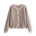 New 3-color Button-trimmed Terry Knitted Cardigan Sweater Jacket_ecoleips.com