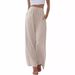 Suitable For All Seasons 2024 Women's New Linen Summer Drawstring Flowing Wide-Leg Beach Pants With Pockets_ecoleips.com