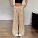 Glitter High-Waisted Lounge Pants – Loose Fit Straight Leg Trousers With Soft Stretch (Black, Beige, Silver)_ecoleips.com