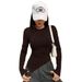 Voya Women's Slim Fit Long Sleeved T-shirt, Asymmetrical Round Neck Solid Color Knitted Sweater Top_ecoleips.com