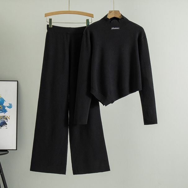Women's Clothing Fashion Knitted Suit Irregular Turtleneck Sweater Casual Wide Leg Pants Two Piece Suit For Women_ecoleips.com