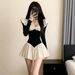 Women's French Elegant Color Block U Neck Flutter Sleeve A-Line Mini Dress – Slimming Fall Winter Gown_ecoleips.com