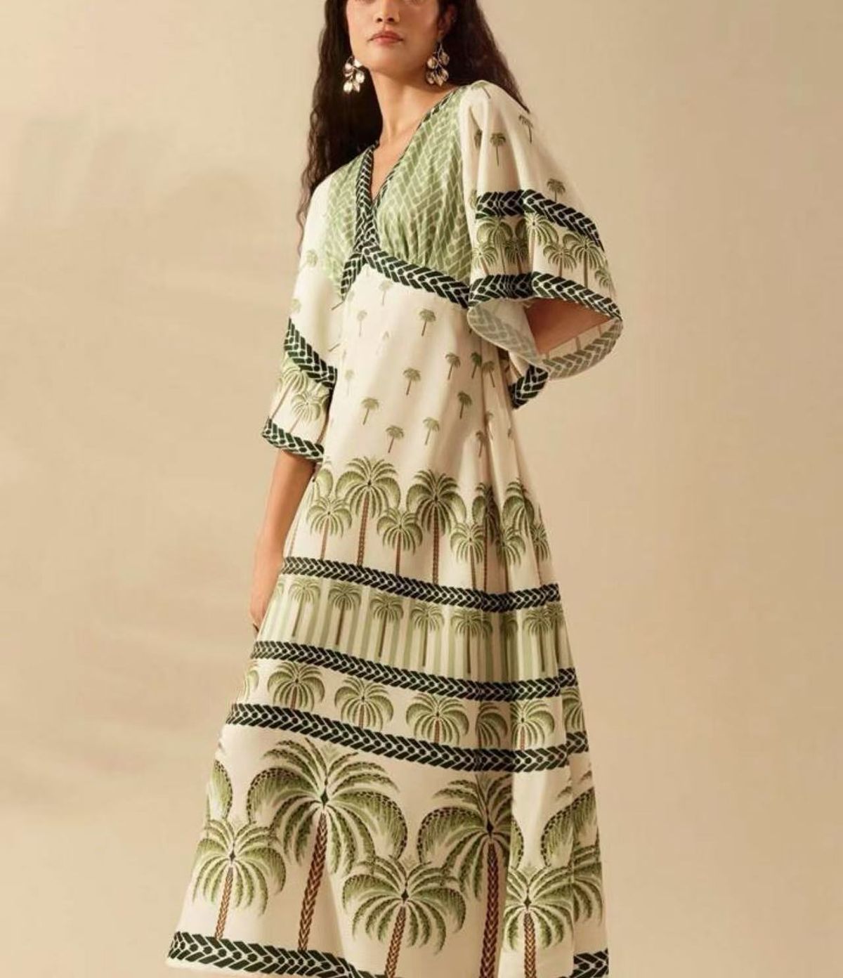 Women's Summer Fashion Long Dress V Neck Printed Loose Fit Maxi Dress for Casual Comfortable Style_ecoleips.com