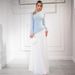 Elegant Chiffon Beaded Pleated Evening Gown For Women - Long Sleeve Formal Dress For Wedding & Special Occasions (Blue & White, S-XXL)_ecoleips.com