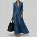 Retro American Style Women's Denim Dress High Waist Cinching Long Summer Fashion Dress_ecoleips.com