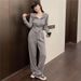 Women's Sports Suit 2026 Spring New Long-Sleeve Cardigan Irregular Sweatshirt High-Waisted Casual Wide-Leg Pants_ecoleips.com