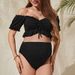 2023 Summer Maternity Bikini Sexy Ruffled Short Sleeve High Waisted Two Piece Swimsuit European American Style Polyester Vacation Wear_ecoleips.com