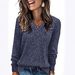 Women's Long Sleeve V-Neck Ribbed T-Shirt - Soft Polyester Blend Casual Top For Autumn & Winter - Loose Fit Comfortable Daily Wear_ecoleips.com