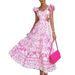 Elegant Floral Print Commuter Dress for Women with Flutter Sleeves And Cut out Waist Spring 2026 Regular Fit European American Export_ecoleips.com