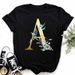 European And American Cross-border Foreign Trade Wholesale Women's Floral Letter Print Round Neck Plus-size Short-sleeve_ecoleips.com