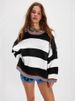 K Color Blocking Striped Sweater Women's Pullover Fashionable Knitted Loose Lazy Style Top Knitted Sweater Women_ecoleips.com