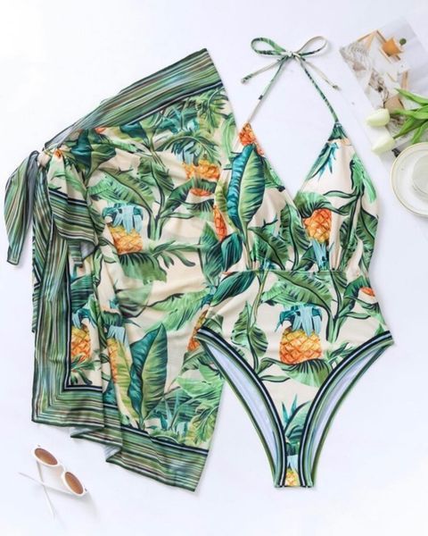 Women’s Clothing triangle sexy one piece tropical print swimsuit female two piece set_ecoleips.com