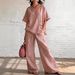 Women's Clothing Summer Casual Cotton Linen Two Piece Set V Neck Wide Leg Pants Style Loose Fit Vacation Wear_ecoleips.com