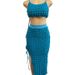 Women's Clothing Sexy Solid Color U Neck Suspender Top High Waist Slit Long Skirt Set_ecoleips.com