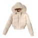 Women's Short Puffer Jacket With Hood & Faux Fur Trim - Warm Fleece-Lined Winter Coat For Petite, Casual Outerwear In Black/Beige/Khaki/Brown_ecoleips.com