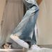 Light Colored Micro Flared Jeans For Women In Autumn, New American Style High Waisted, Loose And Wide Slimming Straight_ecoleips.com