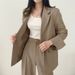 Women's Chic Korean Style Khaki Suit Jacket Set Unique Design Spring Autumn New Outerwear_ecoleips.com