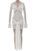 JULISSA MO Patchwork Lace Deep V-neck Ribbon Women Mini Dress Flare Sleeve Hollow Out Dress Spring Slim Elegant Party Club Dress_ecoleips.com