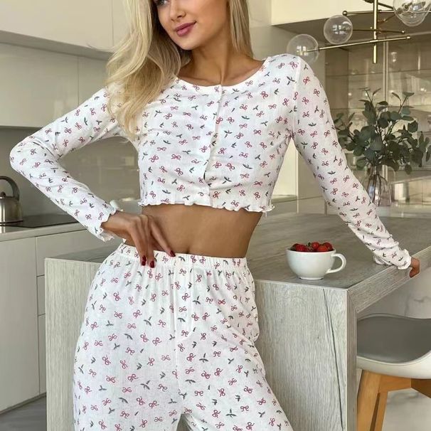 2025 Russian Autumn Winter Knitted Design Cotton Print Sleeve Long Pants Set_ecoleips.com