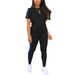 Women's Clothing Women's Round Neck Short Sleeved Top And Trousers Set Side Stripes Two Piece For Formal & Casual For Women_ecoleips.com