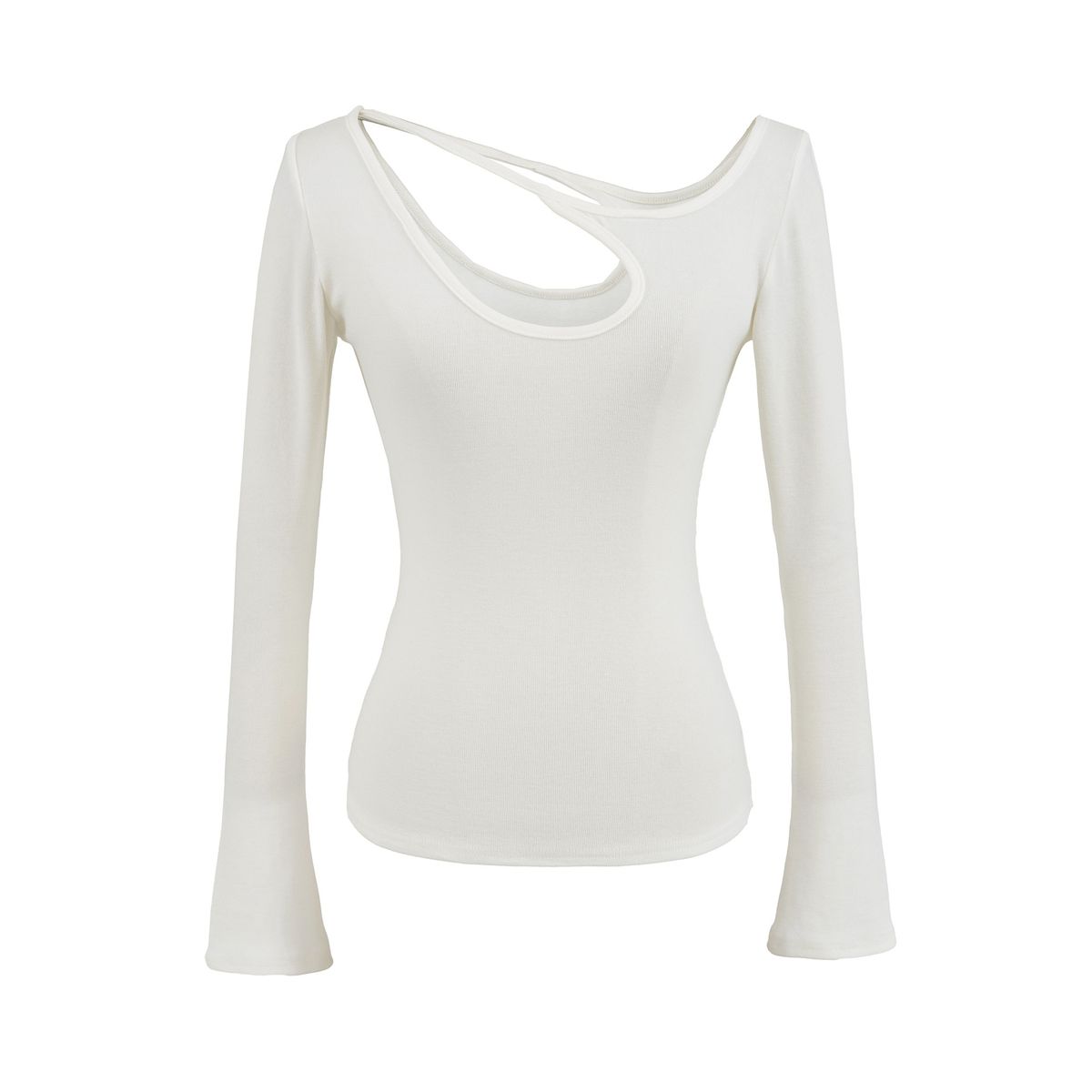 Women's Off-Shoulder Long Sleeve T-Shirt – Sexy Cutout Design, Slim Fit & Versatile (Black/White/Pink/Red/Tibetan Blue, S/M)_ecoleips.com