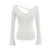 Women's Off-Shoulder Long Sleeve T-Shirt – Sexy Cutout Design, Slim Fit & Versatile (Black/White/Pink/Red/Tibetan Blue, S/M)_ecoleips.com