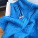 Klein Blue Semi-Zip Cable Knit Sweater For Women – Oversized Pullover, Soft Yarn, Timeless Comfort (One Size Fits 80-130 Lbs)_ecoleips.com