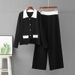 Women's Knitted Polo Collar Cardigan And Wide Leg Pants Set Autumn Winter Fashion Casual Versatile Two Piece Sweater_ecoleips.com