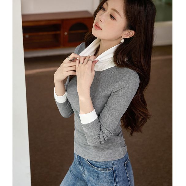 2025 #High Quality # Thin Velvet High Neck Base Shirt, Women's Contrasting Long Sleeved T-Shirt, 2025 Autumn And Winter New_ecoleips.com