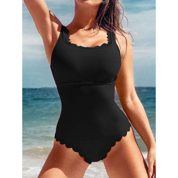 Women's Sexy One-Piece Swimsuit With Triangle Top & Lace Ruffles – Solid Color Swimwear For Beach & Pool (Multiple Colors Available)_ecoleips.com