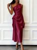Women Elegant Sleeveless Hight Waist Gowns Fashion Temperament Solid Slim Party Dresses Sexy Slanted Shoulder Draped Long Dress_ecoleips.com
