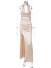 Hugcitar Elegant Halter Solid Sleeveless Ruched Slit Sexy Slim Maxi Prom Dress 2025 Spring Women Clothes Evening Party Festival_ecoleips.com