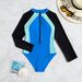 Muslim Swimsuit Slimming Long Sleeve Surf Suit Bikini Women's Color Block European And American Style With Chest Pad_ecoleips.com
