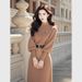French-Inspired Knit Dress For Women – Slim-Fitting High-Waist Long Sleeve Dress In Beige & Brown | Elegant & Vintage (S-XL)_ecoleips.com