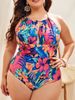 2026 Large Plus Size Halter Swimsuit Women One Piece Floral Printed Swimwear Female Bathers Bathing Swimming Swim Suit Beachwear_ecoleips.com