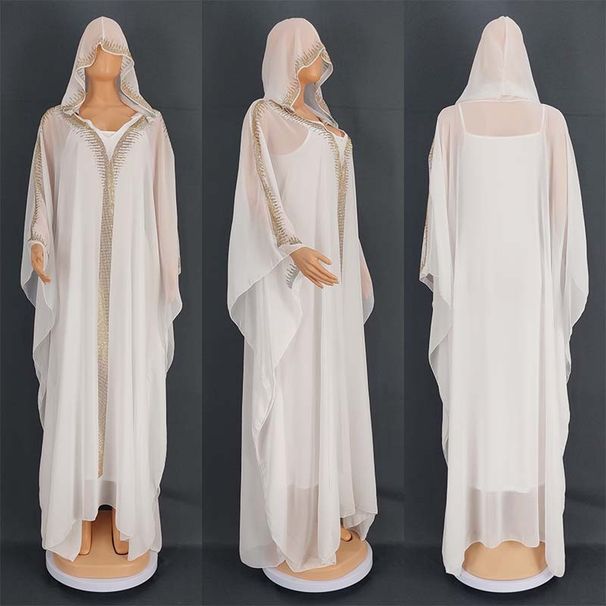 Cross-Border Women's Clothing Middle East Jalabia Chiffon Rhinestone Hooded Skirt Arabic Long Robe 8724#_ecoleips.com