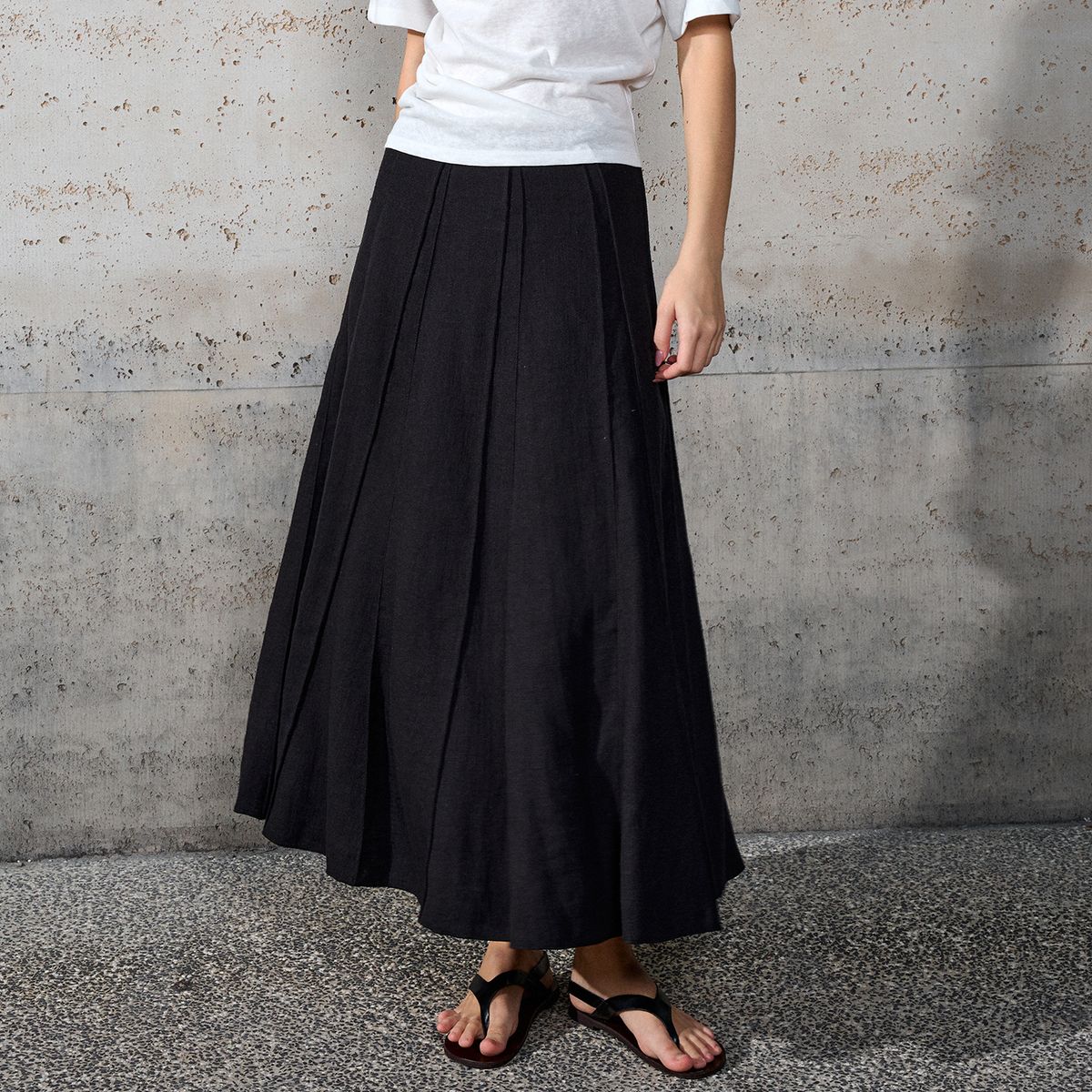 Ramie Cotton Blend Maxi Dress With Flared Skirt, Elegant Soft Drapery A-Line Long Dress For Women, Breathable Pure Color Dress_ecoleips.com