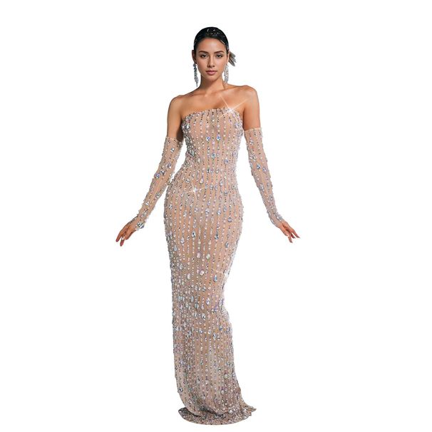 Women's Clothing Fashion Women's Hot Diamond One Line Skirt Dress Long Skirt_ecoleips.com
