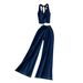 Casual Women's Premium Selection Suit Korean Style Fashionable Summer Outfit Subtle Knot Halter Neck Tank Top High Waist Wide Leg_ecoleips.com
