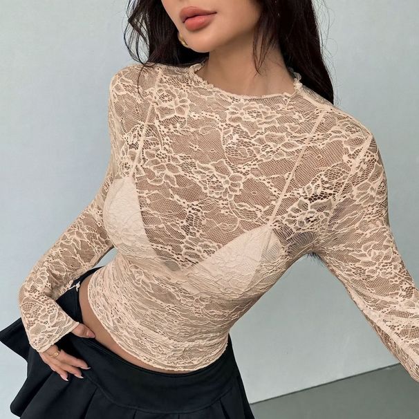 Elegant Fashionable Women's Lace Ruffled Slim Fit Long Sleeved Top European American Style Autumn New Cross Border E-Commerce_ecoleips.com