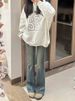 2025 Vintage Women's Jeans Winter Fleece High Waist Slim FitEurope And AmericaStyle Micro Flared Trousers Horseshoe Floor Length_ecoleips.com