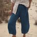 Women's Independent Station Casual Straight Leg Capri Pants Linen Pocket Bottoms_ecoleips.com