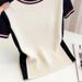 Women's Fashionable Round Neck Color Blocked Short Sleeve Knit T-Shirt Slimming And Flattering Youthful New Summer Style_ecoleips.com