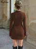 Hugcitar Elegant Turtleneck Long Sleeve Solid Ruched Zipper Sexy Bodycon Mini Dress Autumn Winter Women Party Clothes Festival_ecoleips.com