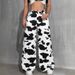 Women's High-Waisted Cow Print Wide Leg Pants Slimming Straight Leg Faux Jeans European American Style Retro Y2K Unique Print_ecoleips.com