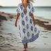 Creative Floral Women's Clothing Summer V-Neck Short-Sleeved Dress Mid-Length Dress_ecoleips.com