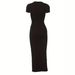 Elegant Casual Long Dress Slim Fit Round Neck Short Sleeve Women's Spring Summer Clothing_ecoleips.com
