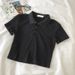 Polo Collar Short Sleeved T Shirt Women's Summer High Waist Short Slim Fit Slim Short Sleeved Tops Ribbed Bottoming Shirt_ecoleips.com
