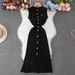 Women's Clothing Waist Dress Round Neck Hook Flower Single Breasted Hollow Swing Sleeveless_ecoleips.com